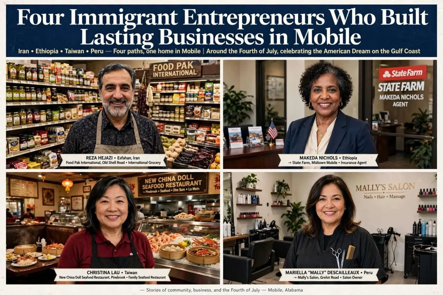 Illustration for the news story: Four Immigrant Entrepreneurs Who Built Lasting Businesses in Mobile