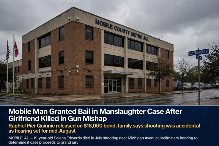 Illustration for the news story: Mobile Man Granted Bail in Manslaughter Case After Girlfriend Killed in Gun Mishap
