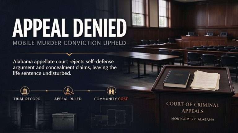 Illustration for the news story: Appeal Denied for Mobile Man Convicted of Beating Friend to Death With Bat