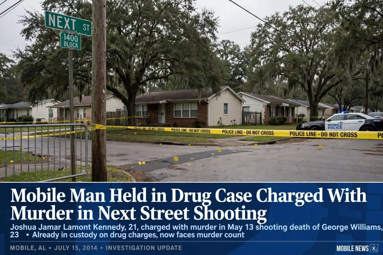 Illustration for the news story: Mobile Man Held in Drug Case Charged With Murder in Next Street Shooting