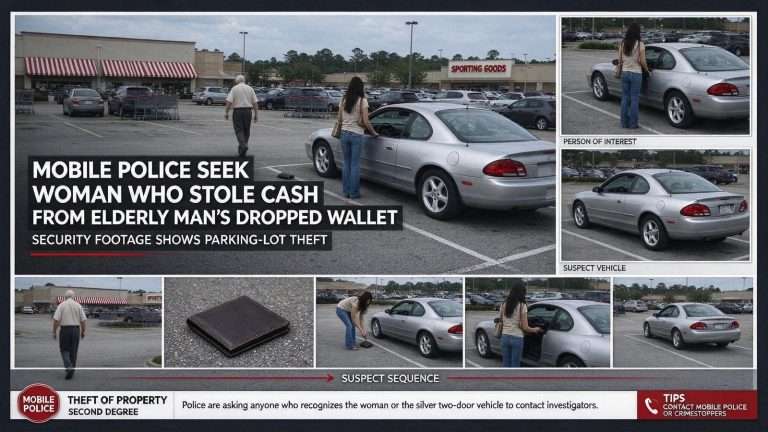 Illustration for the news story: Mobile Police Seek Woman Who Stole Cash From Elderly Man’s Dropped Wallet