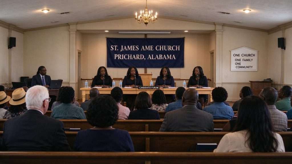 Illustration for the news story: Prichard’s District 2 Council Candidates Debate Water Board Takeover, Jobs and Schools at Forum
