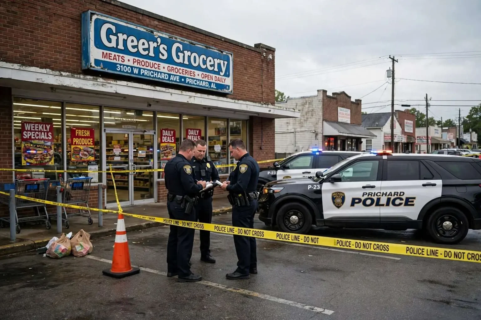 Illustration for the news story: Prichard Police Catch Driver After Elderly Man Struck Outside Greer’s Grocery