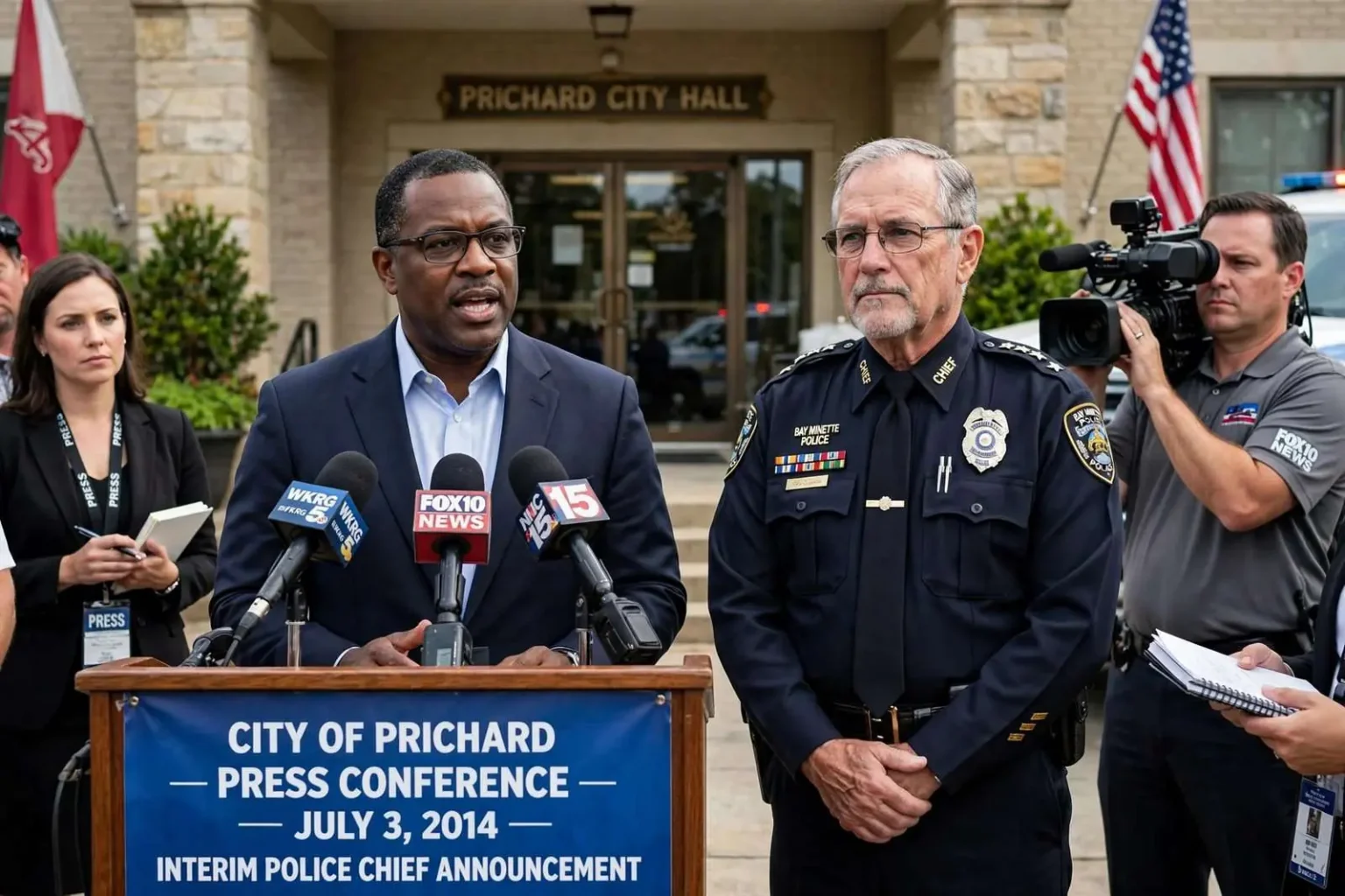 Illustration for the news story: Prichard Names Retired Chief Michael Rowland Interim Leader as Mayor Vows to Move Past Speziale’s Exit