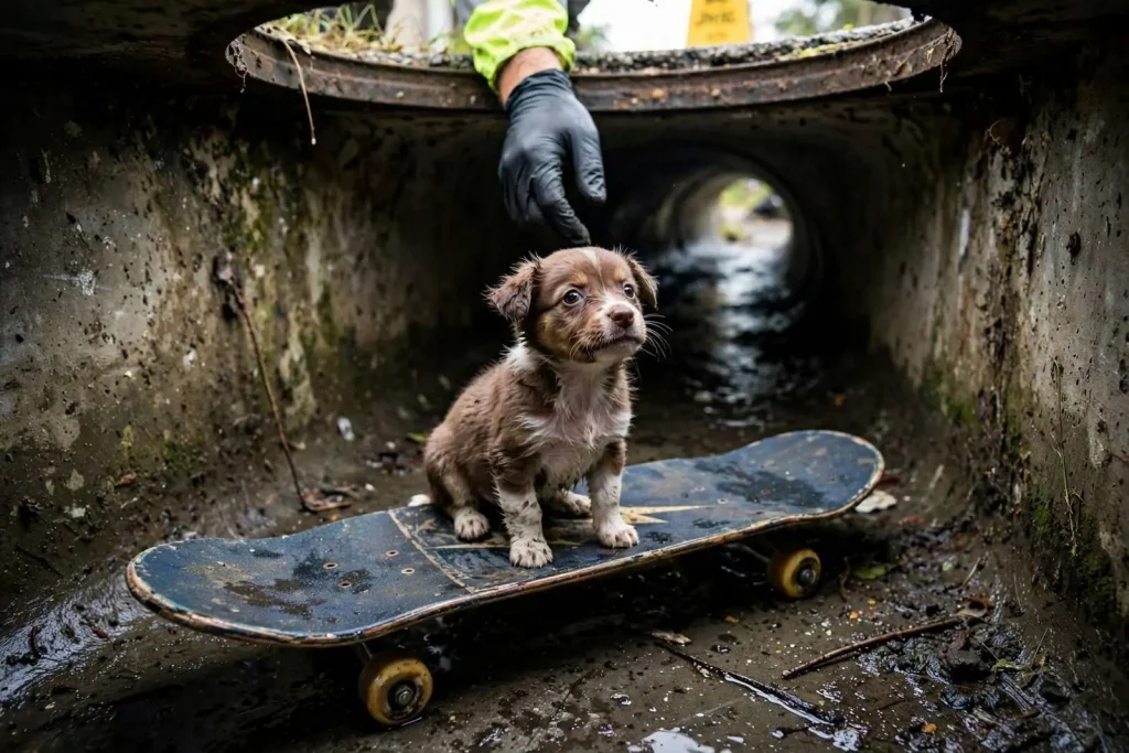 Illustration for the news story: Puppy Named Hawk Rescued From Mobile Storm Drain