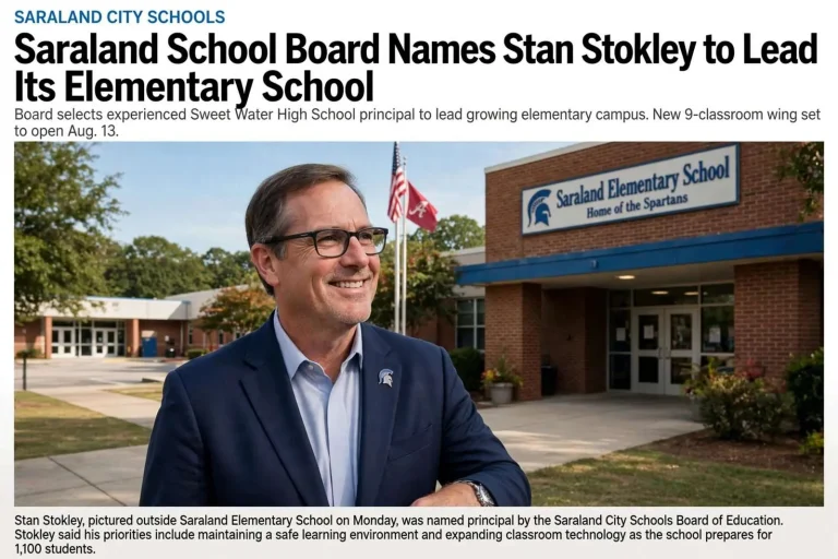 Illustration for the news story: Saraland School Board Names Stan Stokley to Lead Its Elementary School