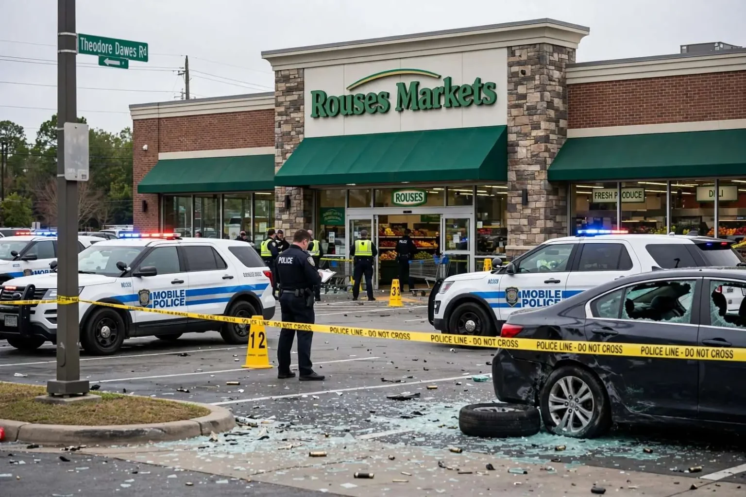 Illustration for the news story: Shoplifting Attempt Outside Theodore-Area Grocery Store Escalates Into Gunfire