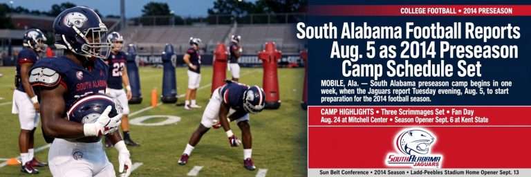 Illustration for the news story: South Alabama Football Reports Aug. 5 as 2014 Preseason Camp Schedule Set