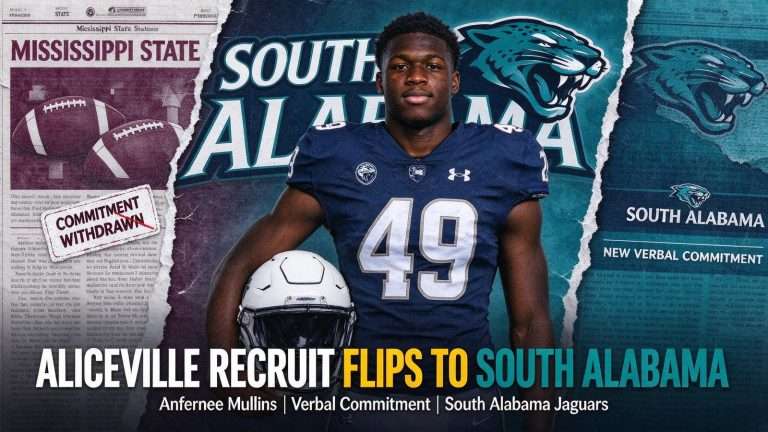 Illustration for the news story: Aliceville Defensive End Anfernee Mullins Flips Commitment From Mississippi State to South Alabama