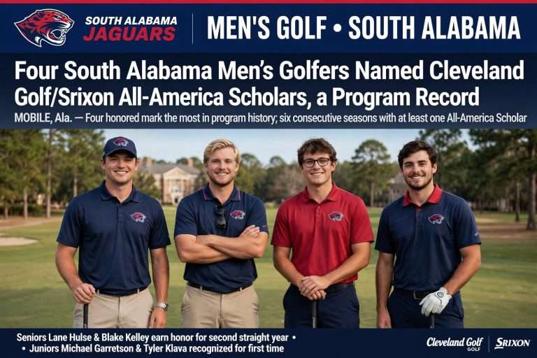 Illustration for the news story: Four South Alabama Men’s Golfers Named Cleveland Golf/Srixon All-America Scholars, a Program Record