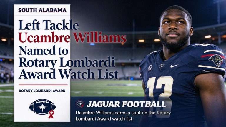 Illustration for the news story: South Alabama Left Tackle Ucambre Williams Named to Rotary Lombardi Award Watch List