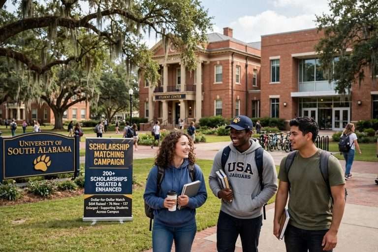 Illustration for the news story: USA Scholarship Matching Campaign Tops 200 Awards as Tuition Pressure Grows