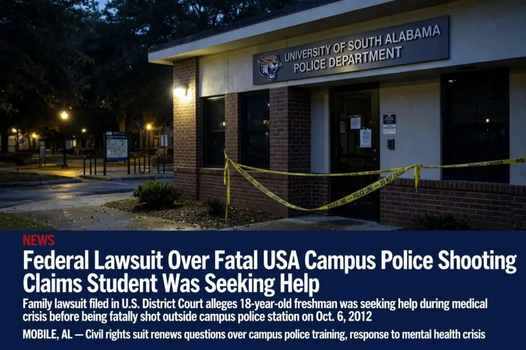 Illustration for the news story: Federal Lawsuit Over Fatal USA Campus Police Shooting Claims Student Was Seeking Help