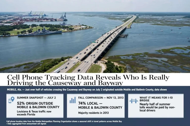 Illustration for the news story: Cell Phone Tracking Data Reveals Who Is Really Driving the Causeway and Bayway
