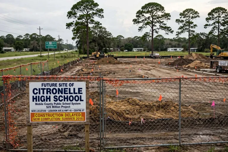 Illustration for the news story: Soil Trouble Pushes the New Citronelle High School to a 2016 Finish