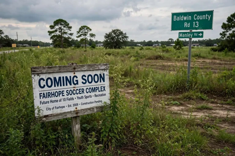 Illustration for the news story: Fairhope Regroups After Lone $5.4 Million Bid Sinks Soccer Complex Plans