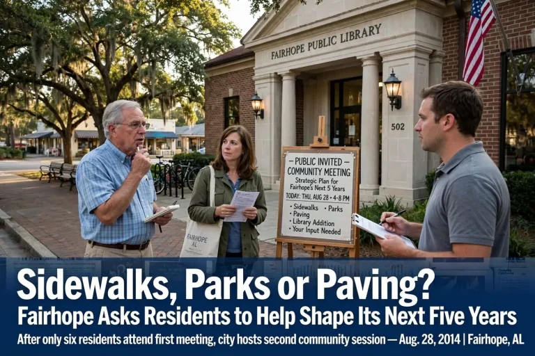 Illustration for the news story: Sidewalks, Parks or Paving? Fairhope Asks Residents to Help Shape Its Next Five Years