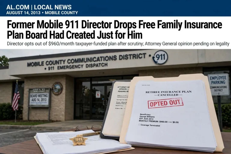 Illustration for the news story: Former Mobile 911 Director Drops Free Family Insurance Plan Board Had Created Just for Him