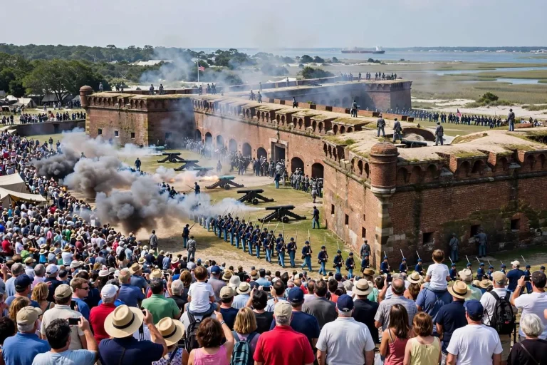 Illustration for the news story: Battle of Mobile Bay Reenactment Draws Big Crowd to Fort Gaines