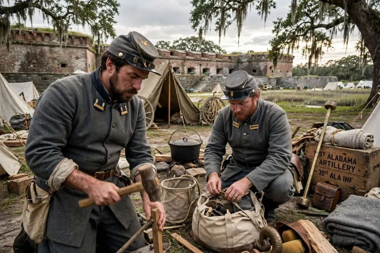 Illustration for the news story: Reenactors Settle Into Camp at Fort Morgan Ahead of Battle of Mobile Bay Weekend