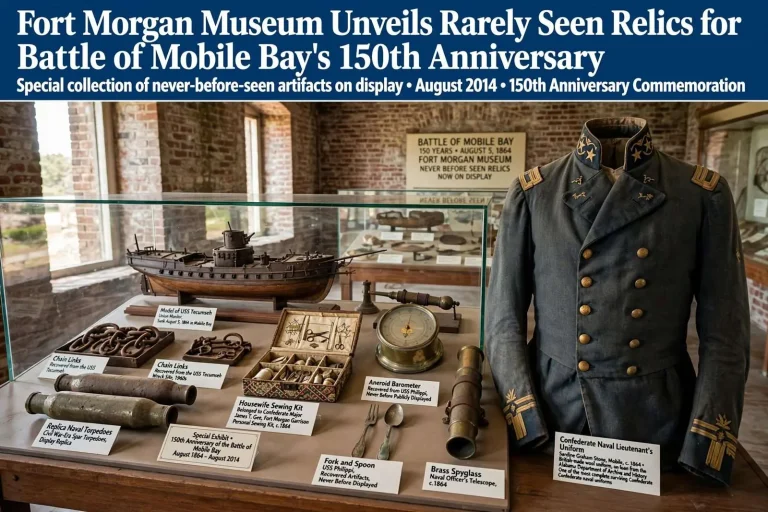 Illustration for the news story: Fort Morgan Museum Unveils Rarely Seen Relics for the Battle of Mobile Bay’s 150th Anniversary