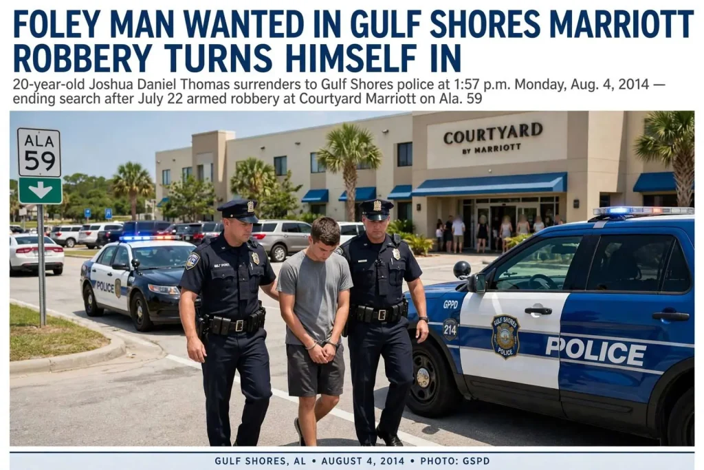 Illustration for the news story: Foley Man Wanted in Gulf Shores Marriott Robbery Turns Himself In