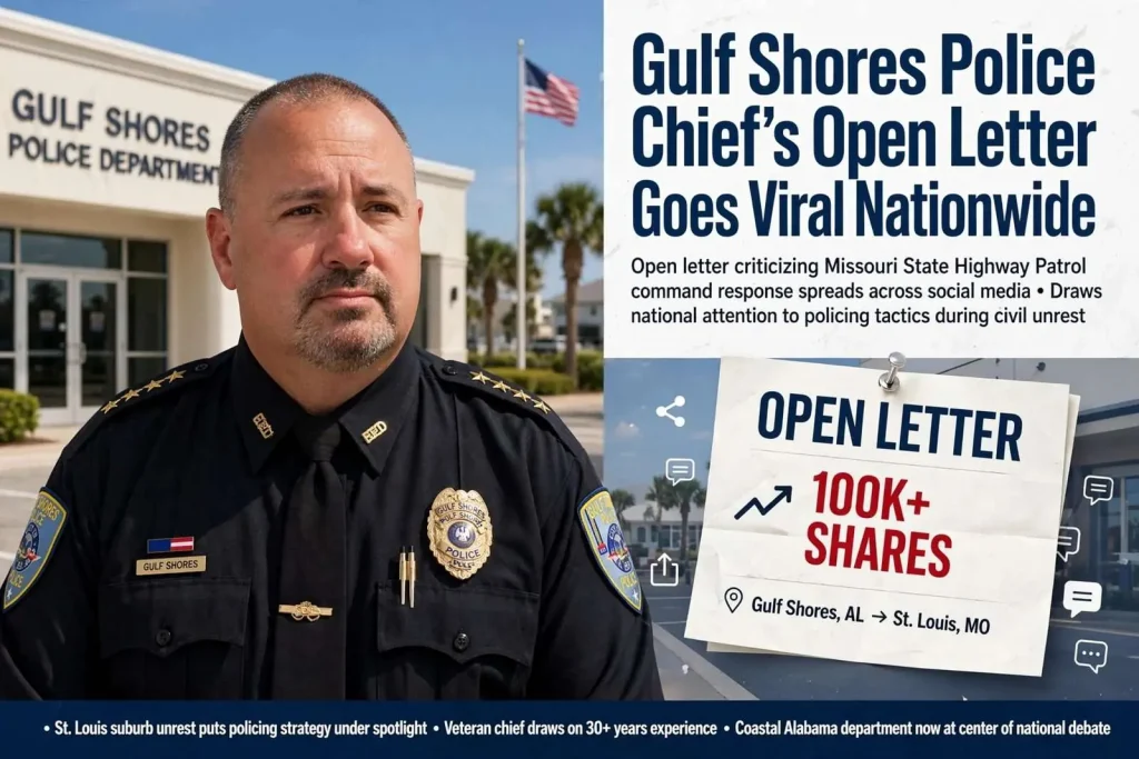 Illustration for the news story: Gulf Shores Police Chief’s Open Letter Goes Viral Nationwide