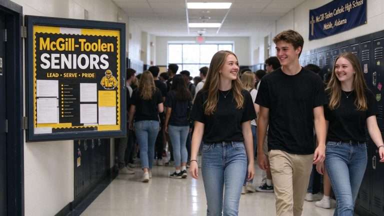 Illustration for the news story: McGill-Toolen Seniors Slip Into the Black Shirts for Their Final Year