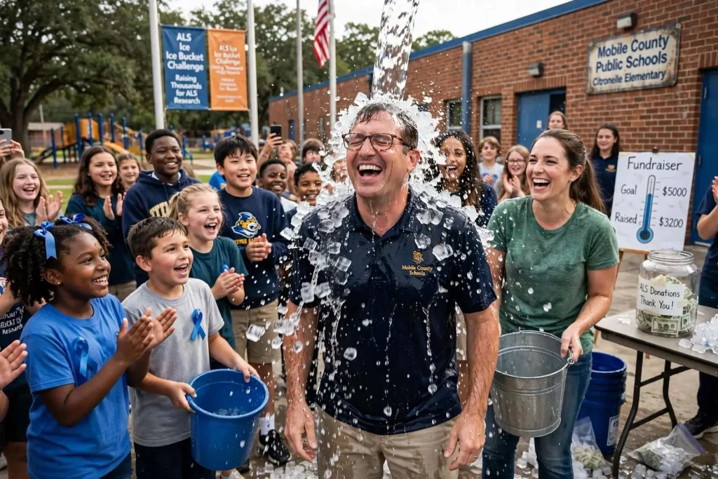 Illustration for the news story: Mobile County Schools Embrace ALS Ice Bucket Challenge, Raise Thousands for Charity