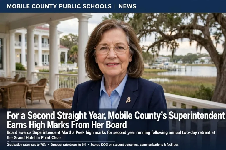 Illustration for the news story: For a Second Straight Year, Mobile County’s Superintendent Earns High Marks From Her Board