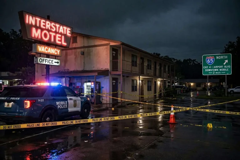 Illustration for the news story: Mobile Man Wounded in Late-Night Shooting Near Interstate Motel