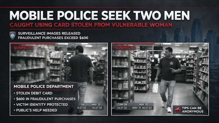 Illustration for the news story: Mobile Police Seek Two Men Caught Using Card Stolen From Vulnerable Woman