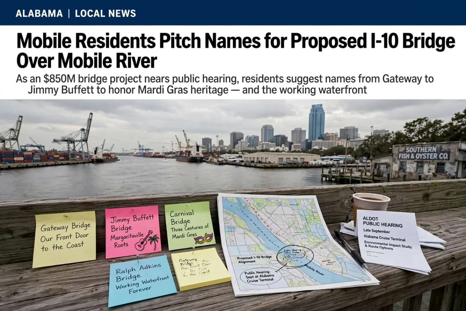 Illustration for the news story: Mobile Residents Pitch Names for Proposed I-10 Bridge Over Mobile River