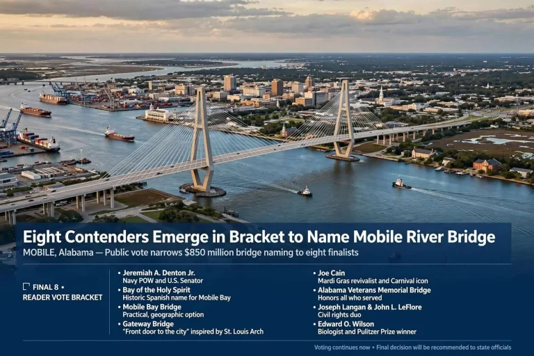 Illustration for the news story: Eight Contenders Emerge in Bracket to Name Mobile River Bridge