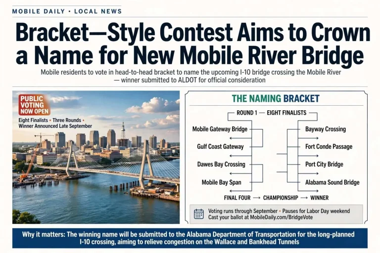 Illustration for the news story: Bracket-Style Contest Aims to Crown a Name for New Mobile River Bridge