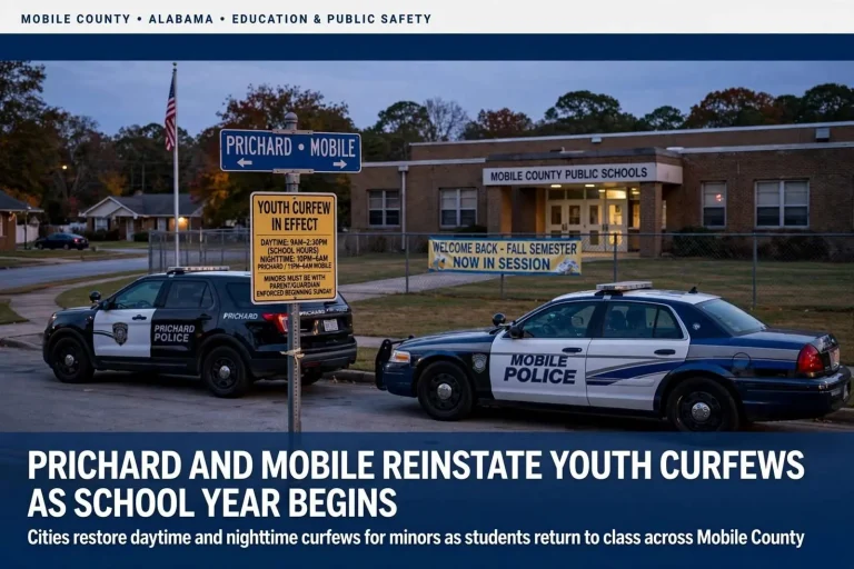 Illustration for the news story: Prichard and Mobile Reinstate Youth Curfews as School Year Begins