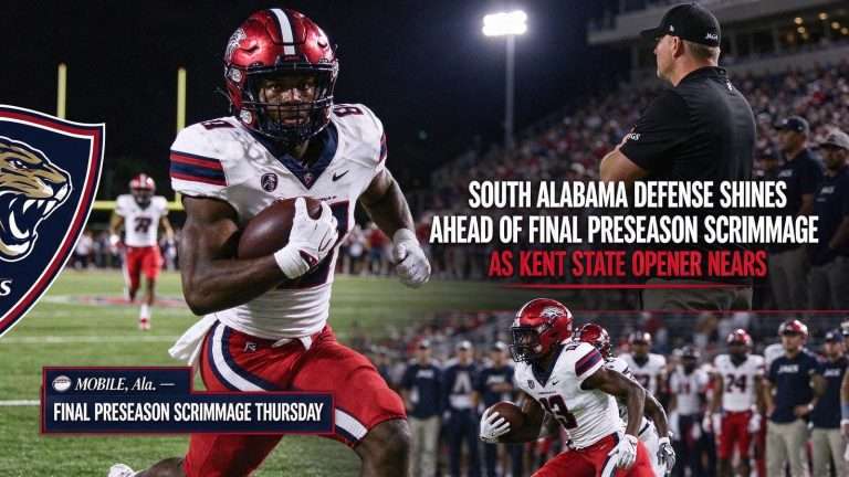 Illustration for the news story: South Alabama Defense Shines Ahead Of Final Preseason Scrimmage As Kent State Opener Nears