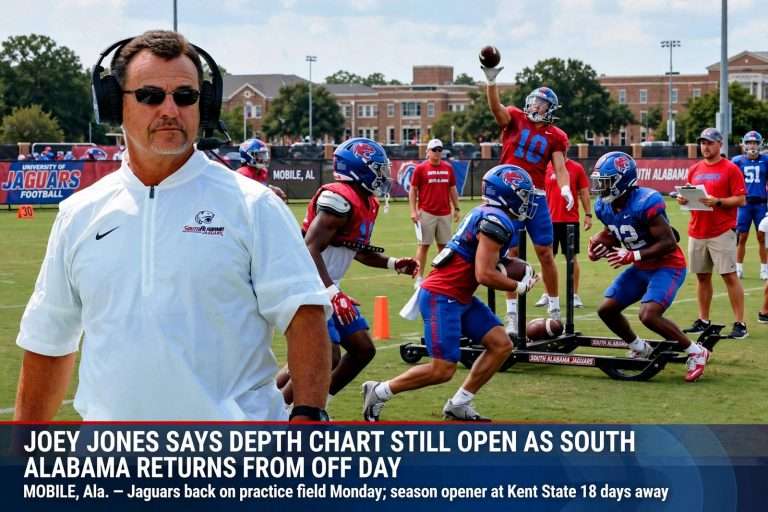 Illustration for the news story: Joey Jones Says Depth Chart Still Open as South Alabama Returns From Off Day