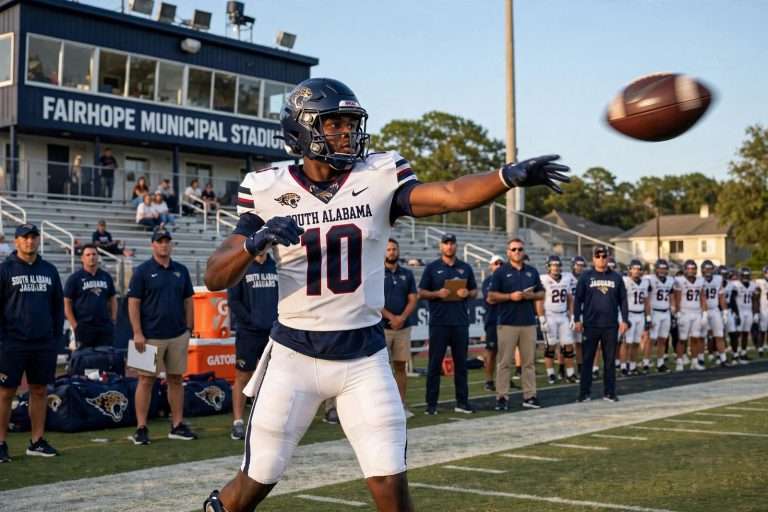 Illustration for the news story: Bridge Throws Two TDs as South Alabama Football Holds Second Preseason Scrimmage in Fairhope