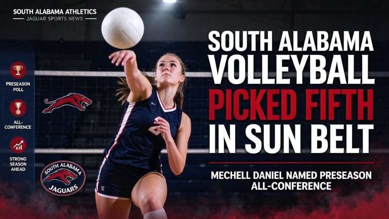 Illustration for the news story: South Alabama Volleyball Picked Fifth in Sun Belt; Mechell Daniel Named Preseason All-Conference
