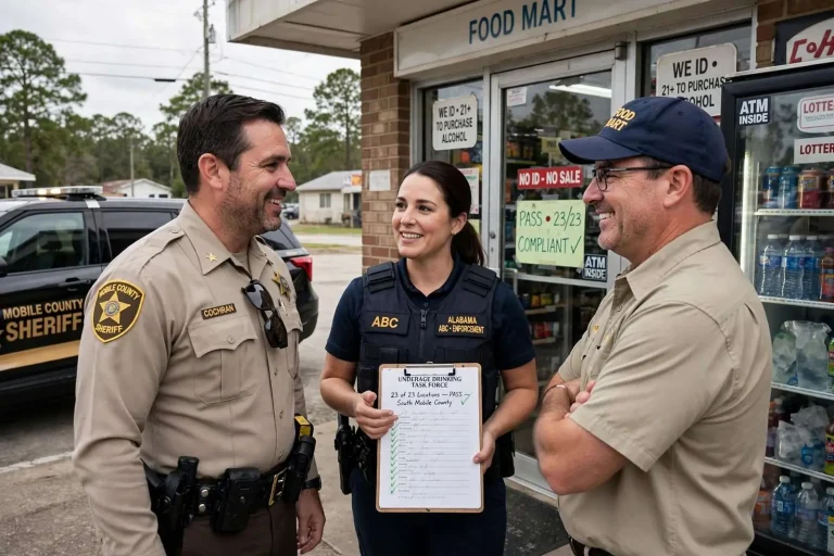 Illustration for the news story: South Mobile County Stores Pass Underage Alcohol Compliance Check as Task Force Prepares Leadership Change