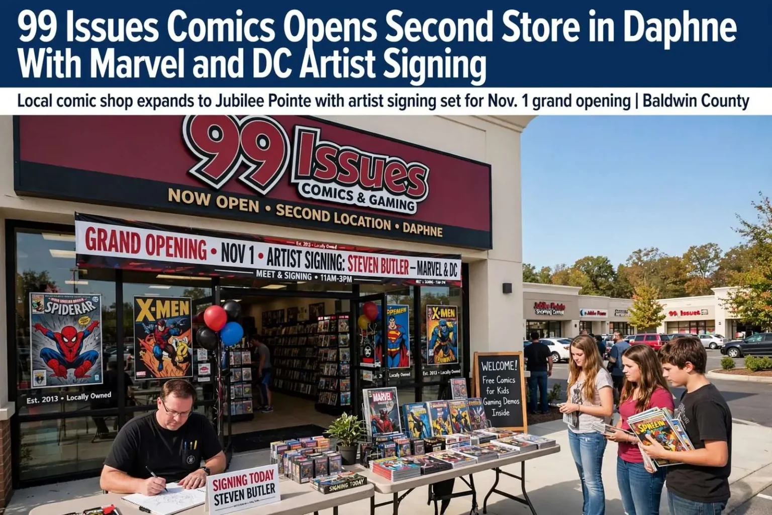 Illustration for the news story: 99 Issues Comics Opens Second Store in Daphne With Marvel and DC Artist Signing