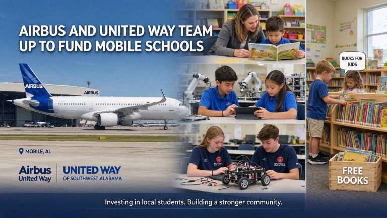 Illustration for the news story: Airbus and United Way Team Up to Fund Mobile Schools