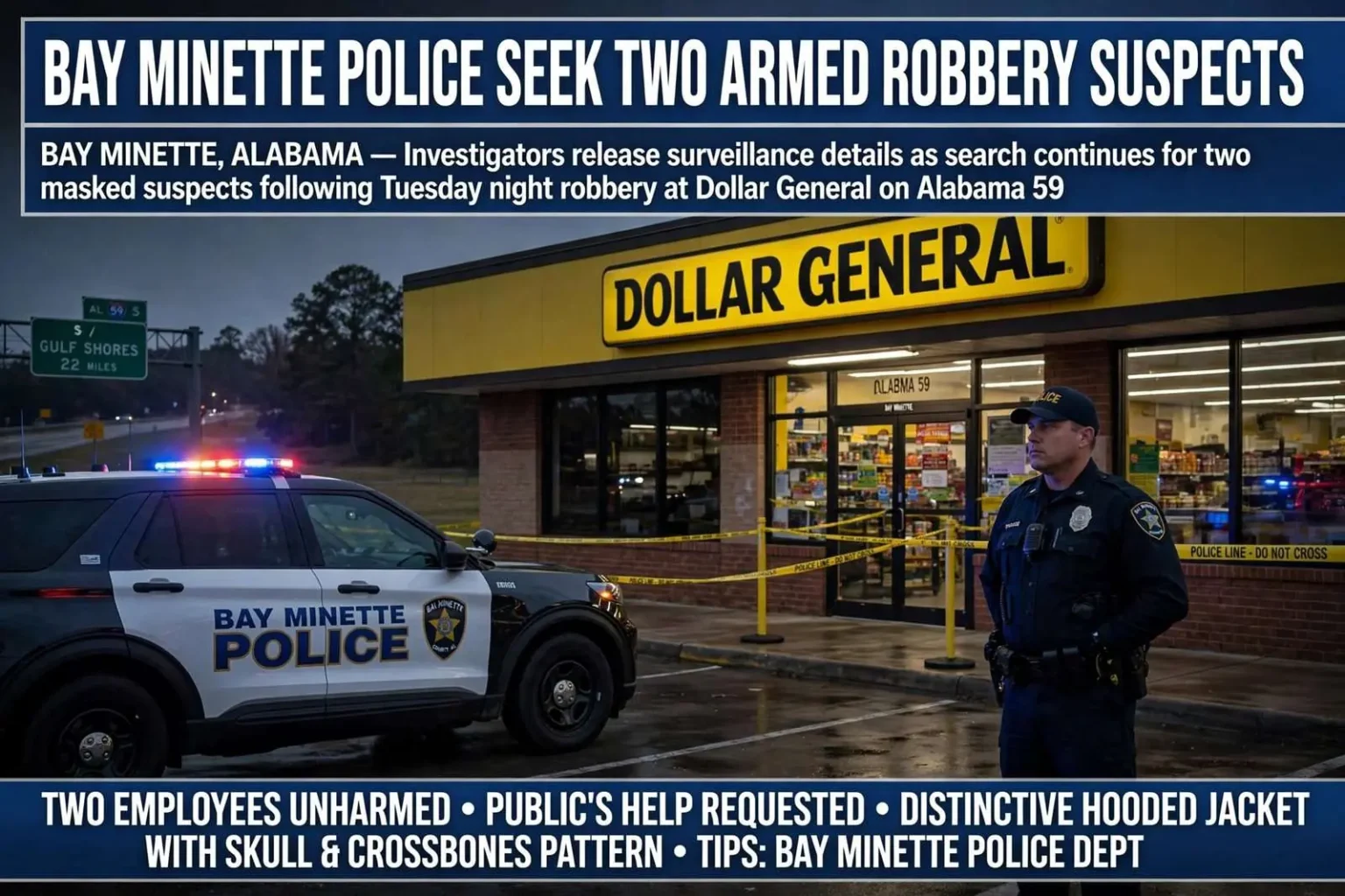 Illustration for the news story: Bay Minette Police Seek Two Armed Robbery Suspects