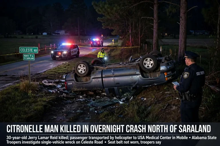 Illustration for the news story: Citronelle Man Killed in Overnight Crash North of Saraland