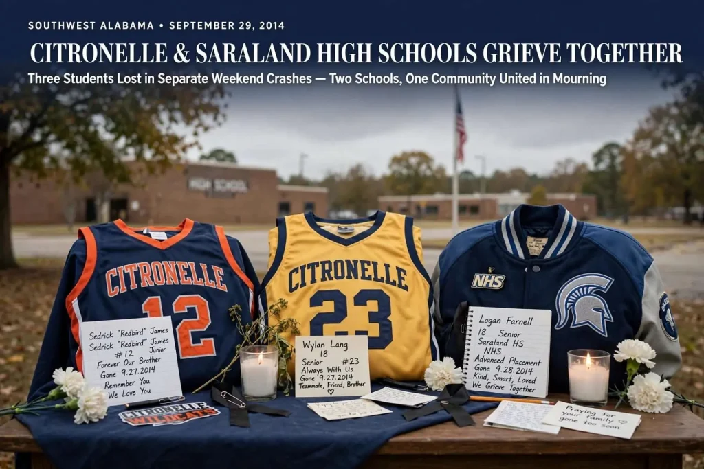 Illustration for the news story: Citronelle and Saraland High Schools Grieved Together After a Weekend That Claimed Three Students
