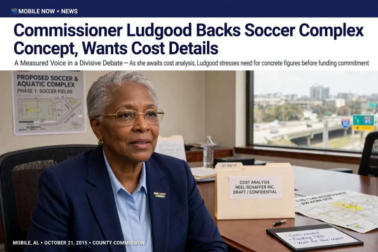 Illustration for the news story: Commissioner Ludgood Backs Soccer Complex Concept, Wants Cost Details
