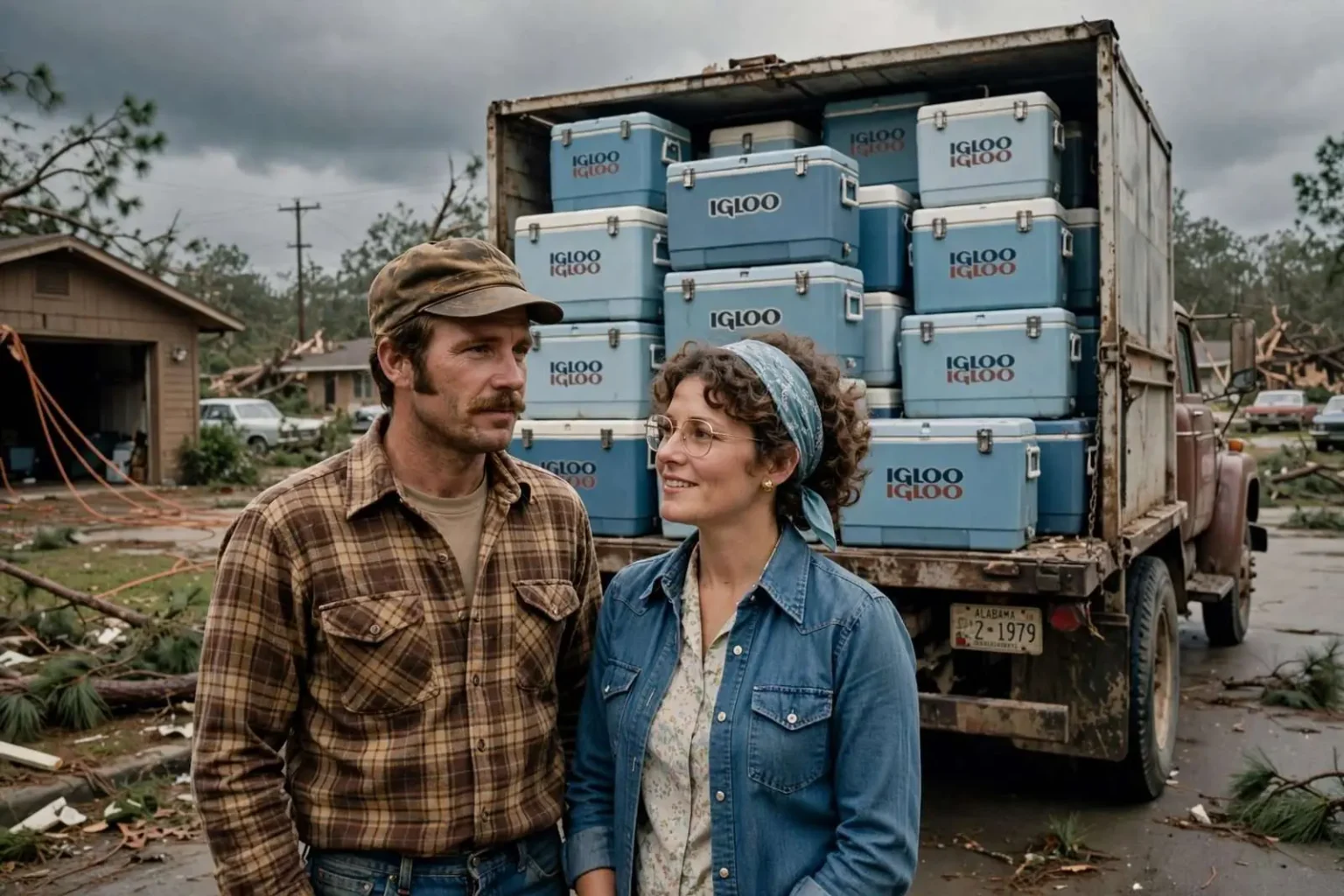 Illustration for the news story: Daphne Couple Recalls Racing Hurricane Frederic Home in 1979 With a Truck Full of Igloo Coolers