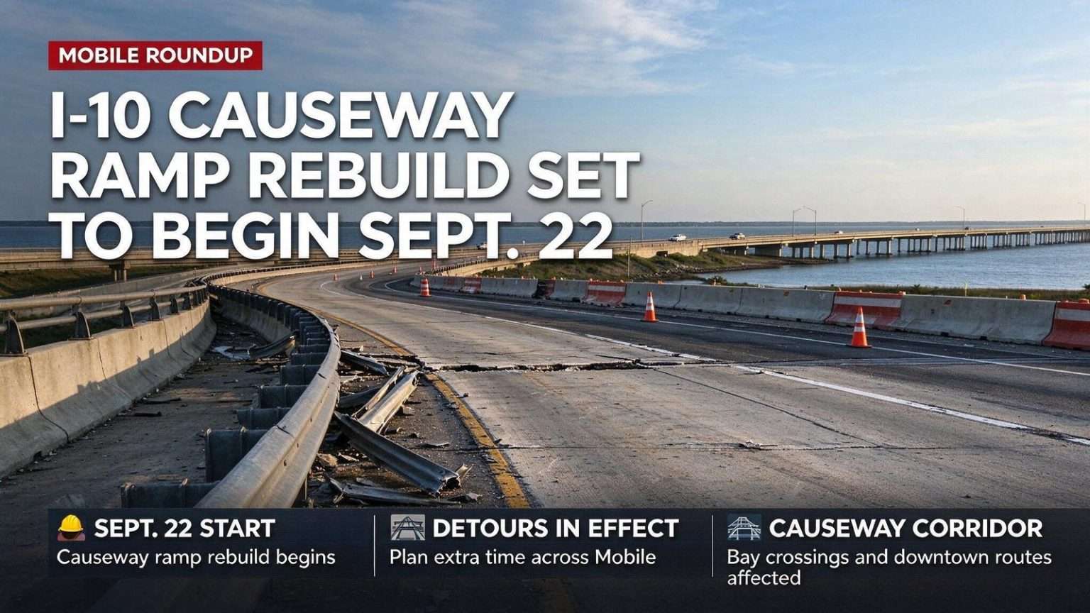 Illustration for the news story: Mobile Sets Sept. 22 Start for I-10 Causeway Ramp Rebuild