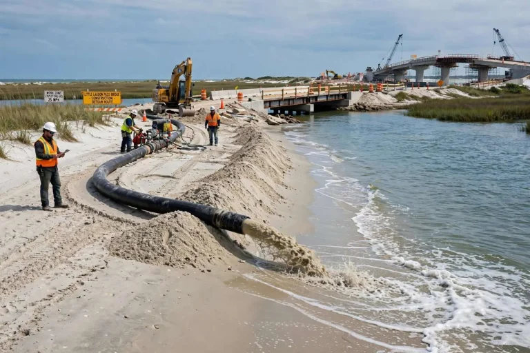 Illustration for the news story: Crews Pump Sand to Rebuild Little Lagoon Pass Beach